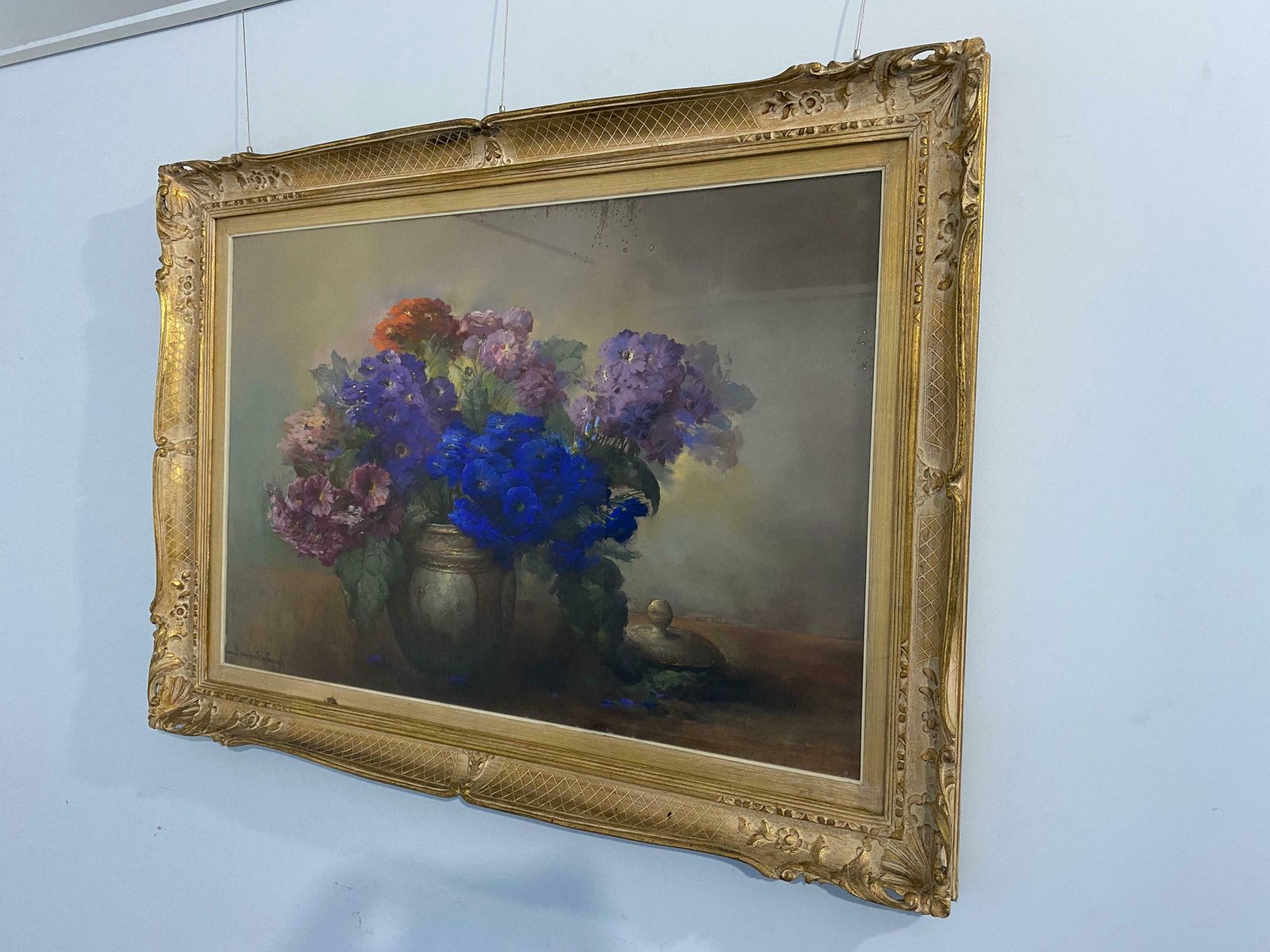 Pastel Painting "Vase With Flowers" Signed Jaak Van Den Seylbergh Belgium, 1950 photo buy