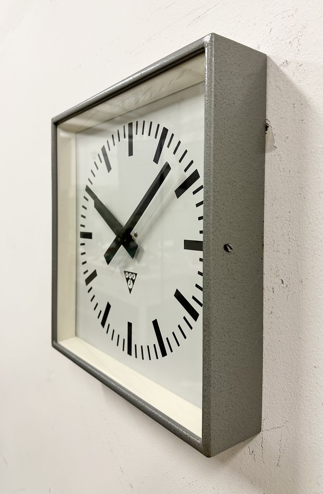 Grey Industrial Square Wall Clock From Pragotron, 1970s, 2x photo 249.0
