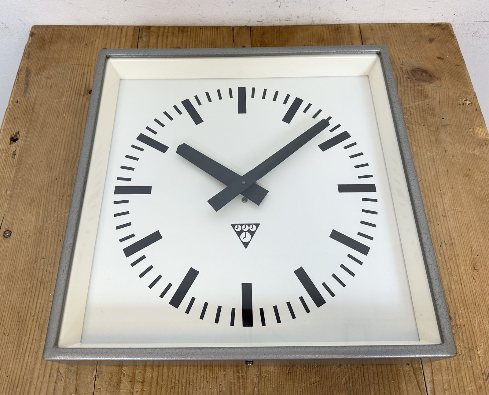 photo for sale Grey Industrial Square Wall Clock From Pragotron, 1970s, 2x