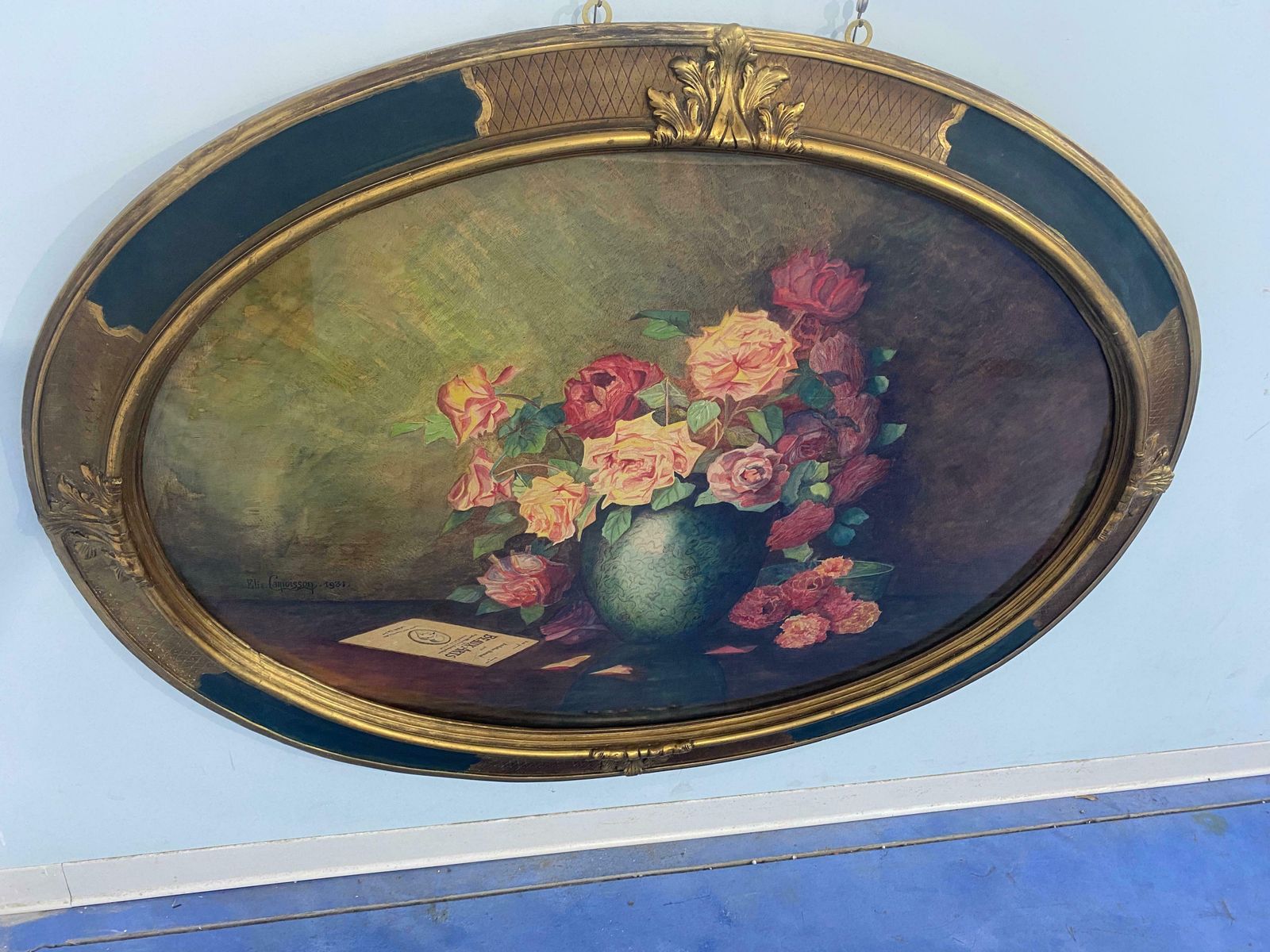 Antique Watercolour Painting "Vase Of Flowers" Signed Elie Camoisson, France 1931 photo vintage