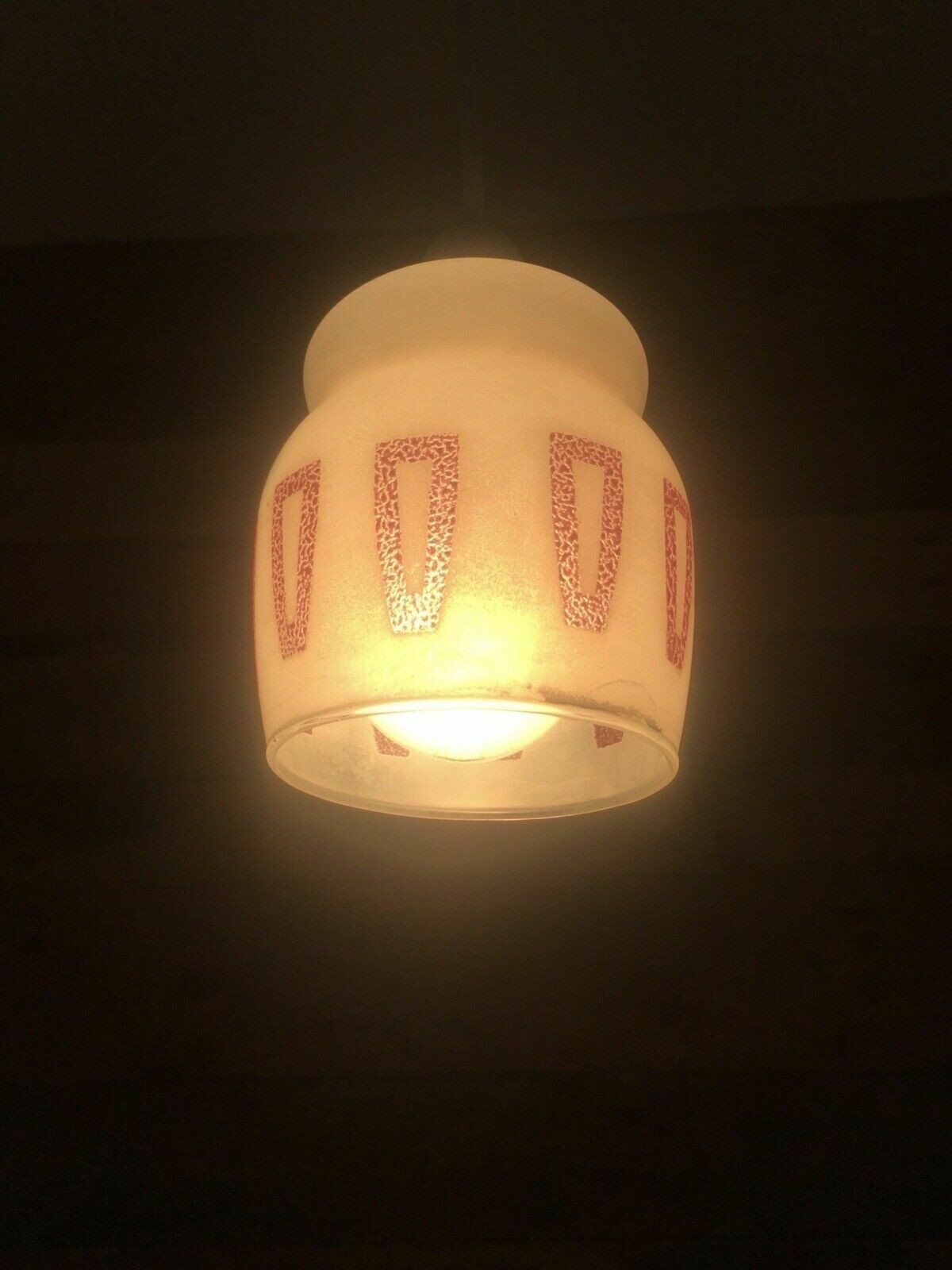 photo vinterior Retro 70's White & Pink Sugar Frosted Geometric Light Lamp Shade Vintage 60's