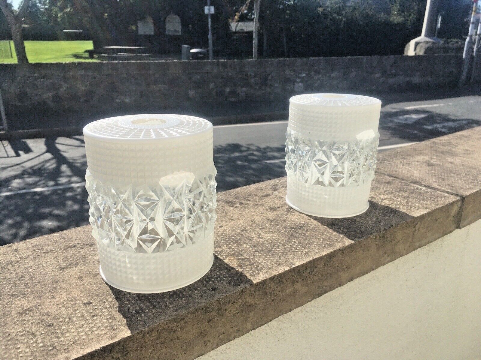 1 Retro 60's White & Clear Rippled Textured Op Art Glass Lamp Shade Vintage 70's photo 50.0