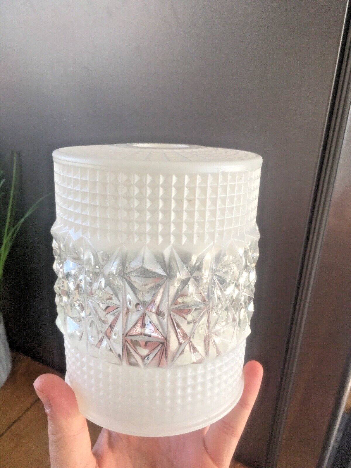 photo buy 1 Retro 60's White & Clear Rippled Textured Op Art Glass Lamp Shade Vintage 70's