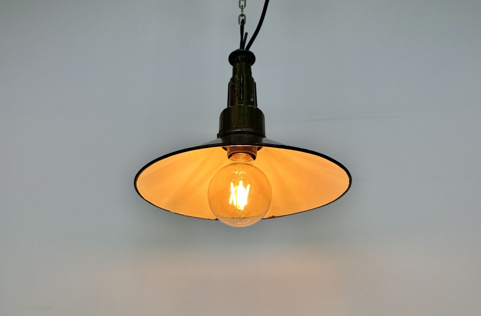 Lighting Industrial Petrol Enamel Military Pendant Lamp With Cast Aluminium Top, 1960s, 4x photo