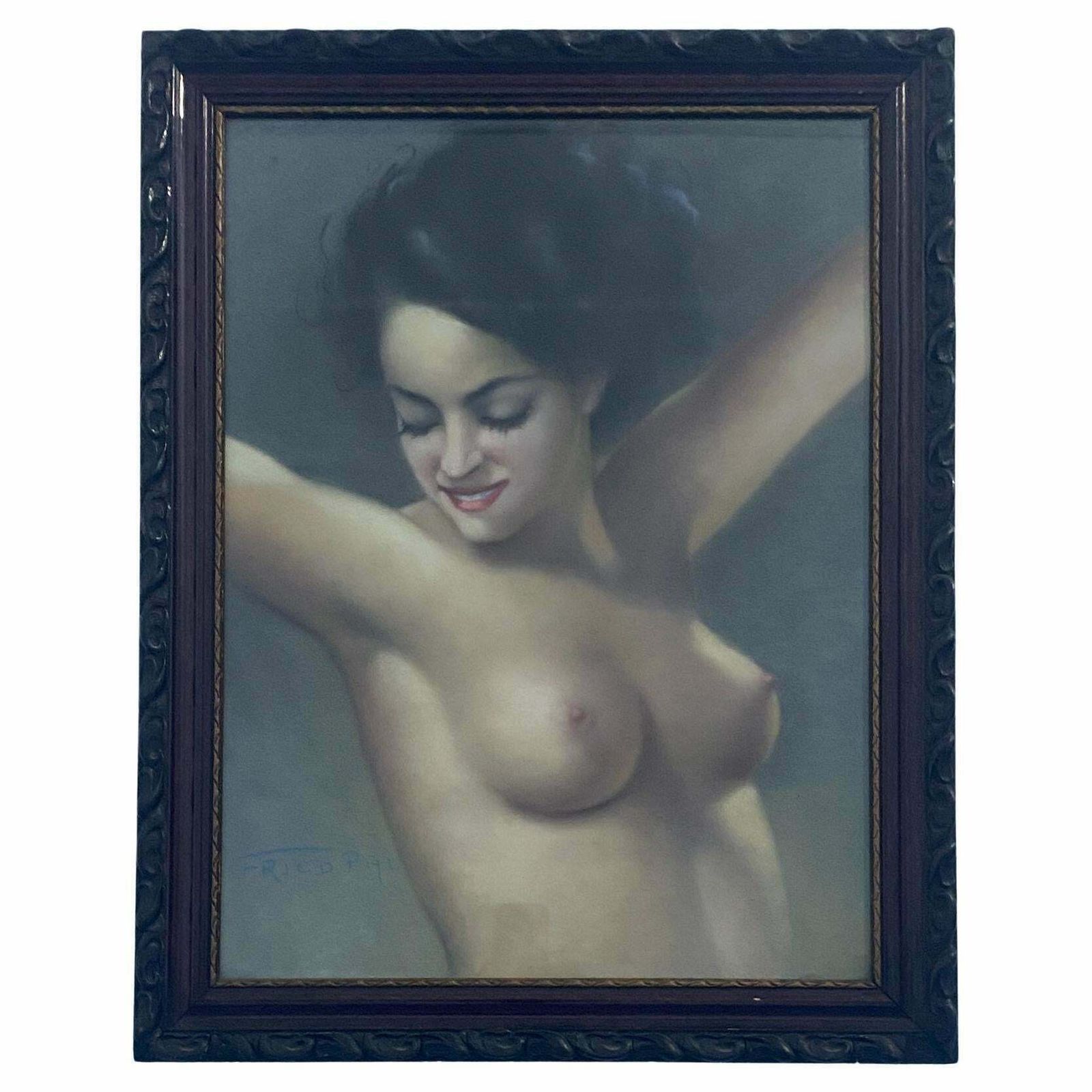 Art Deco Pastel Painting "Female Nude" Signed Fried Pal 1930s