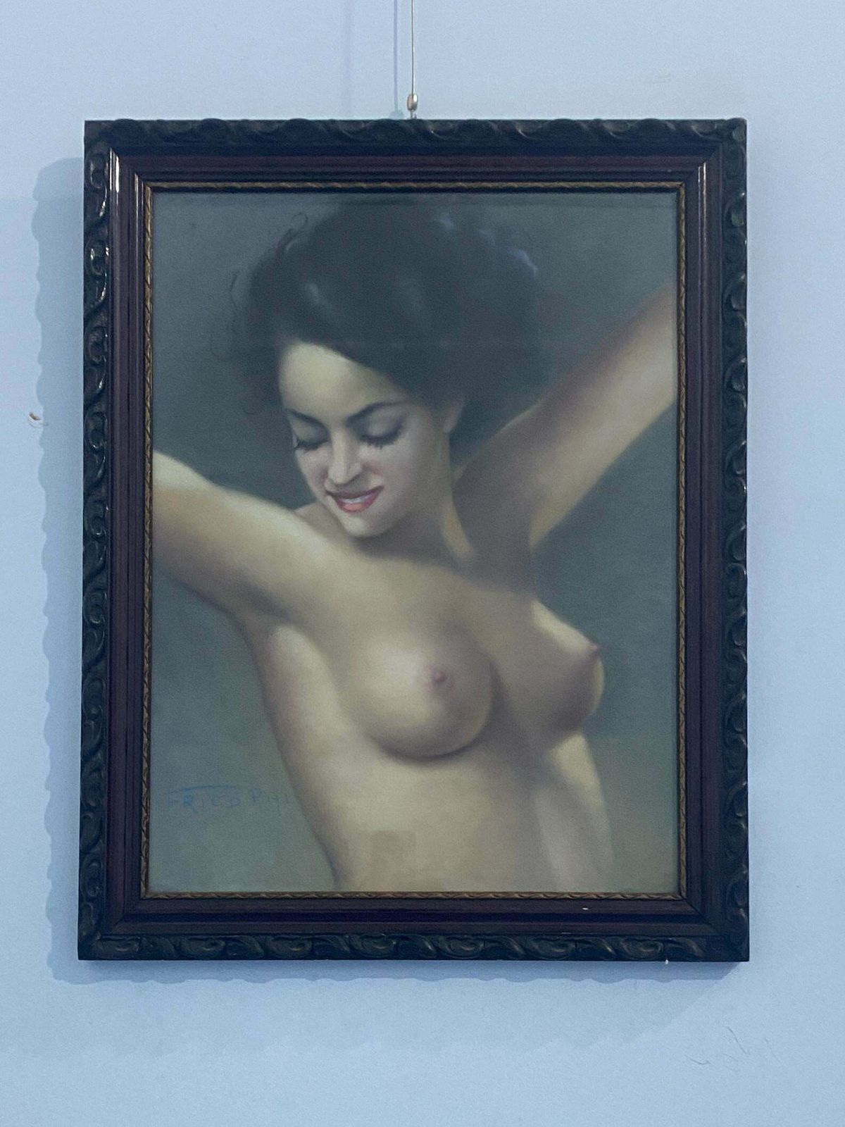 Art Deco Pastel Painting "Female Nude" Signed Fried Pal 1930s photo furniture