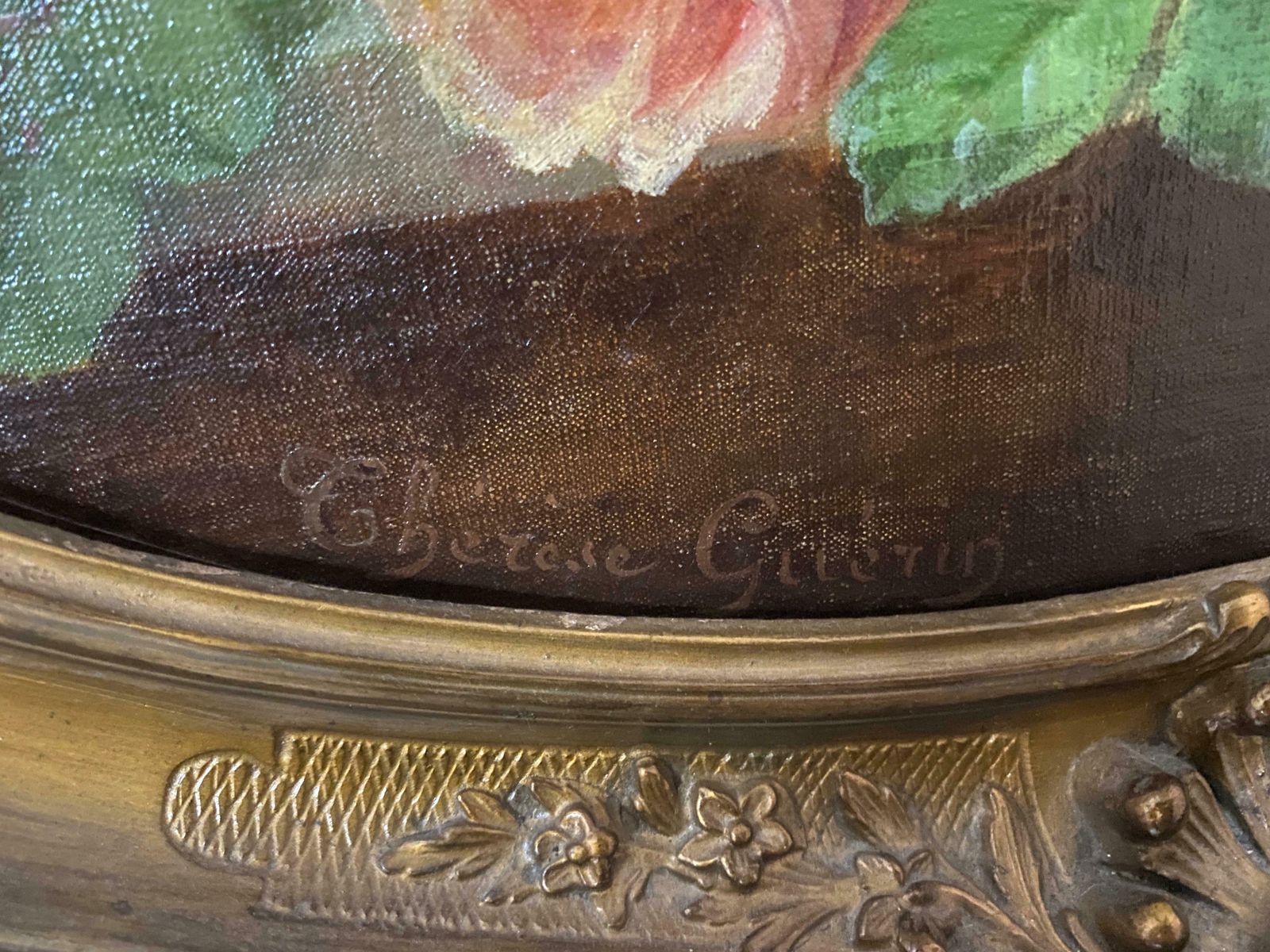 Antique Oil Painting "Still Life With Flowers" Signed Guerin Therese Early 1900s photo buy