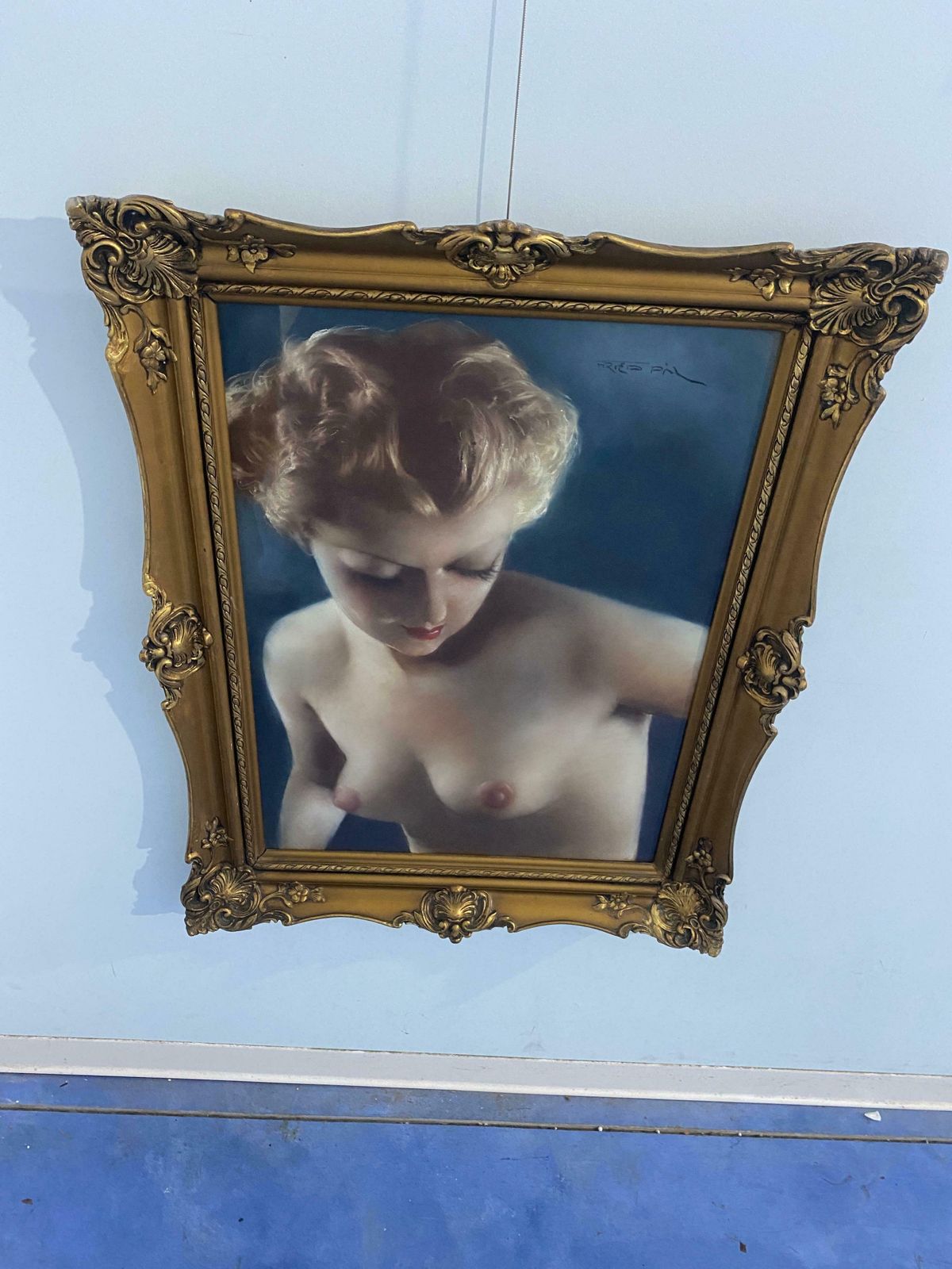 Art Deco Pastel Painting "Nude Of A Woman" Signed Fried Pal, 1930s photo vintage