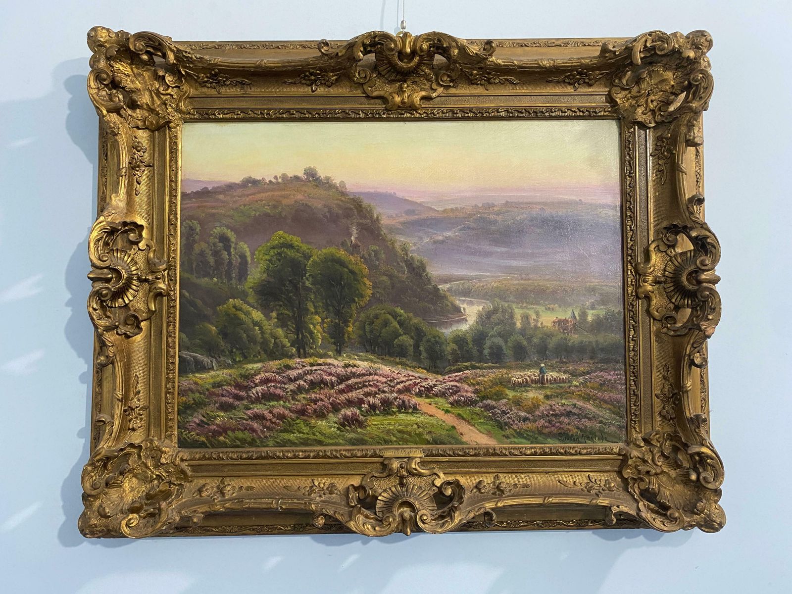 Antique French Oil Painting "Landscape With Blooming Heather" By Gaston Anglade