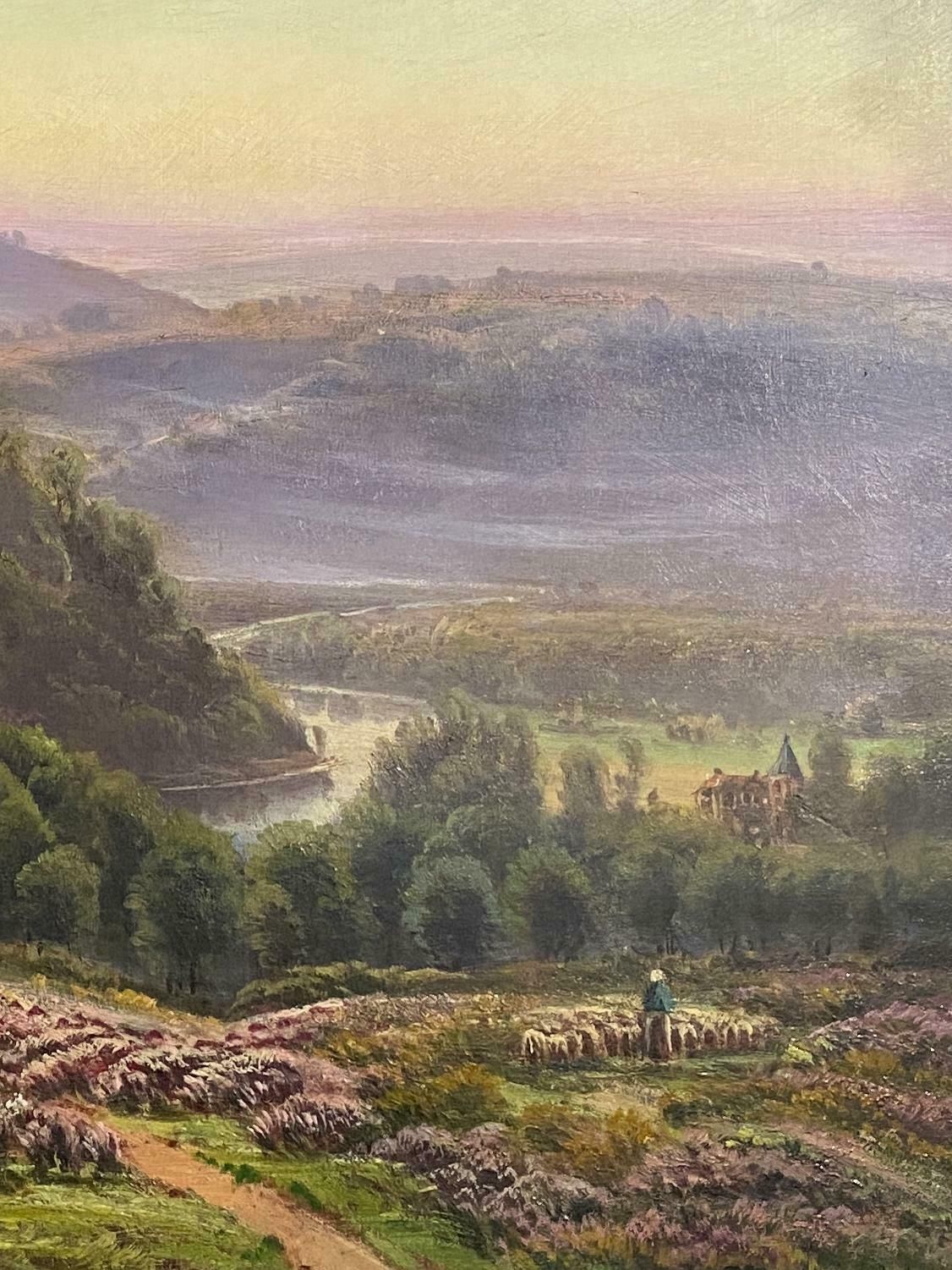 Antique French Oil Painting "Landscape With Blooming Heather" By Gaston Anglade photo for sale