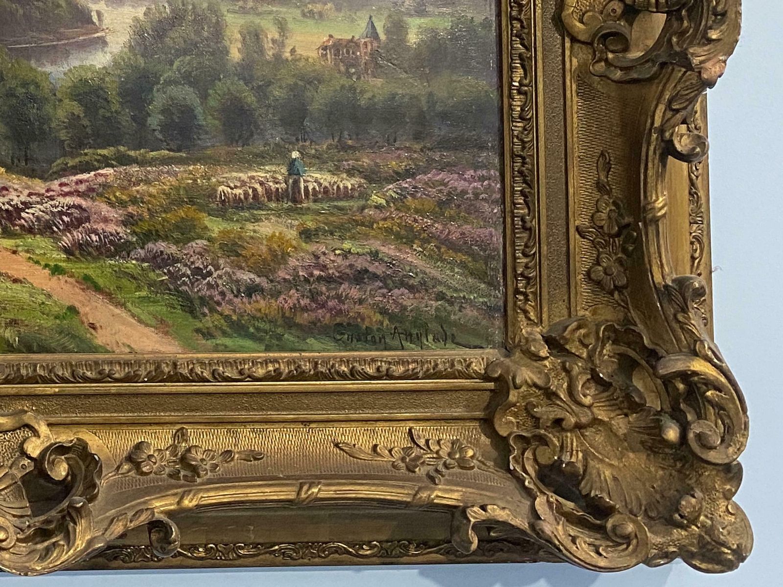3170.0 Antique French Oil Painting "Landscape With Blooming Heather" By Gaston Anglade photo