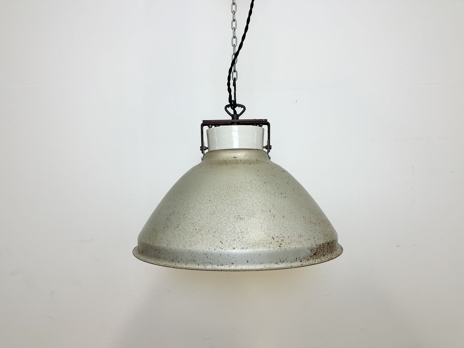 Grey Metal Industrial Factory Hanging Lamp, 1960s, 28x photo furniture