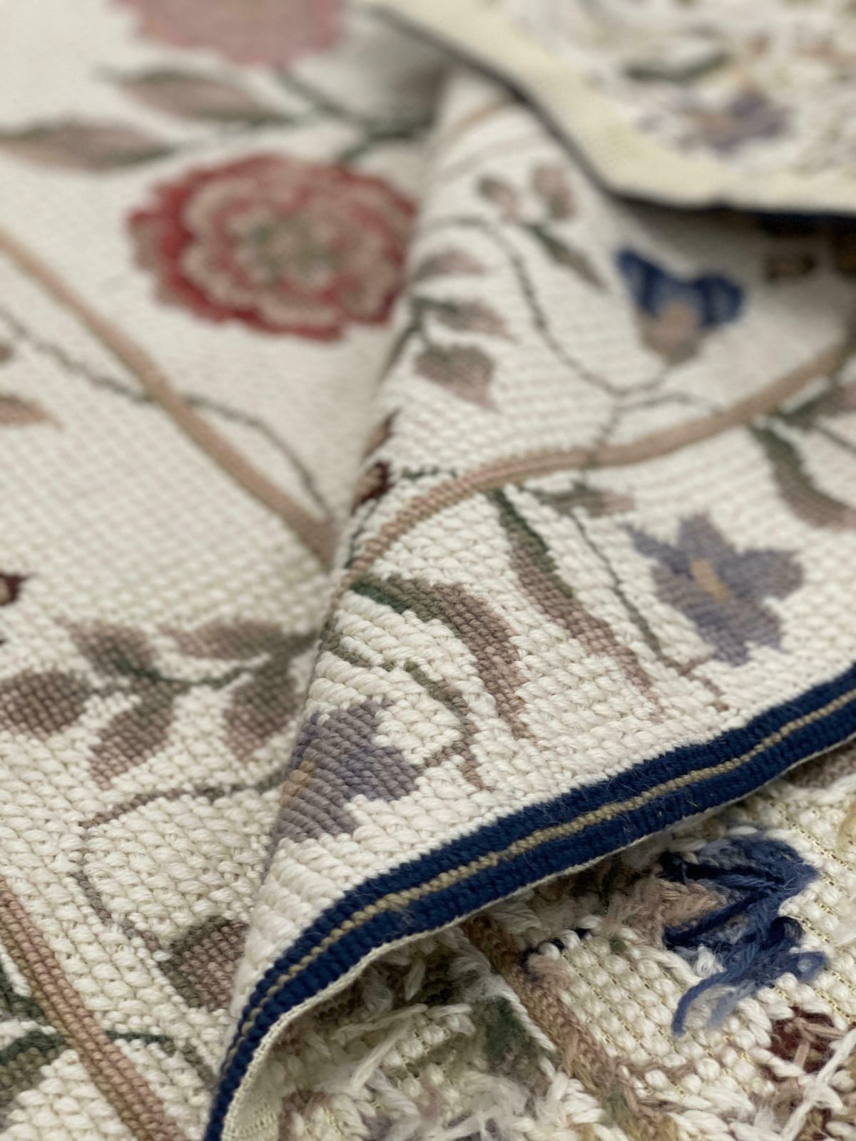 Traditional Beige Carpet Aubusson Rug Floral Handwoven Wool Needlepoint Rug photo furniture