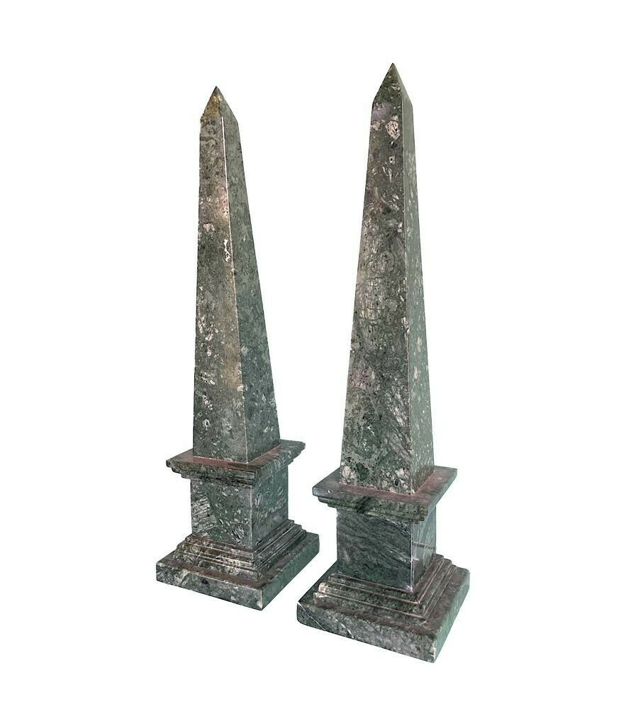 A Pair Of Italian Verde Indio Green Marble Obelisks