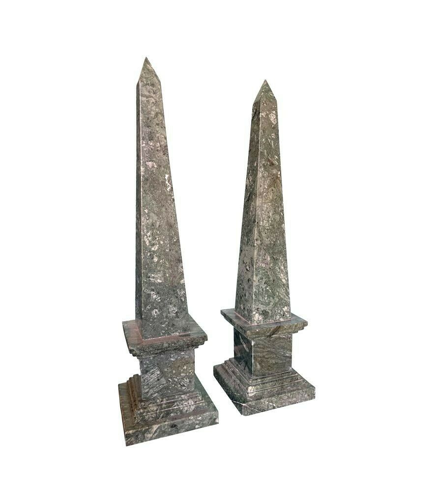 photo buy A Pair Of Italian Verde Indio Green Marble Obelisks