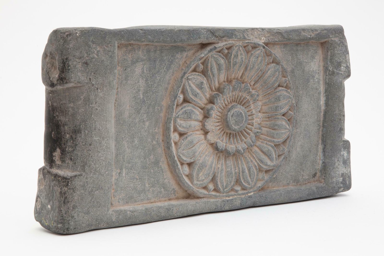 Ancient Buddhist Stone Tabletop Altar With A Lotus Flower photo furniture