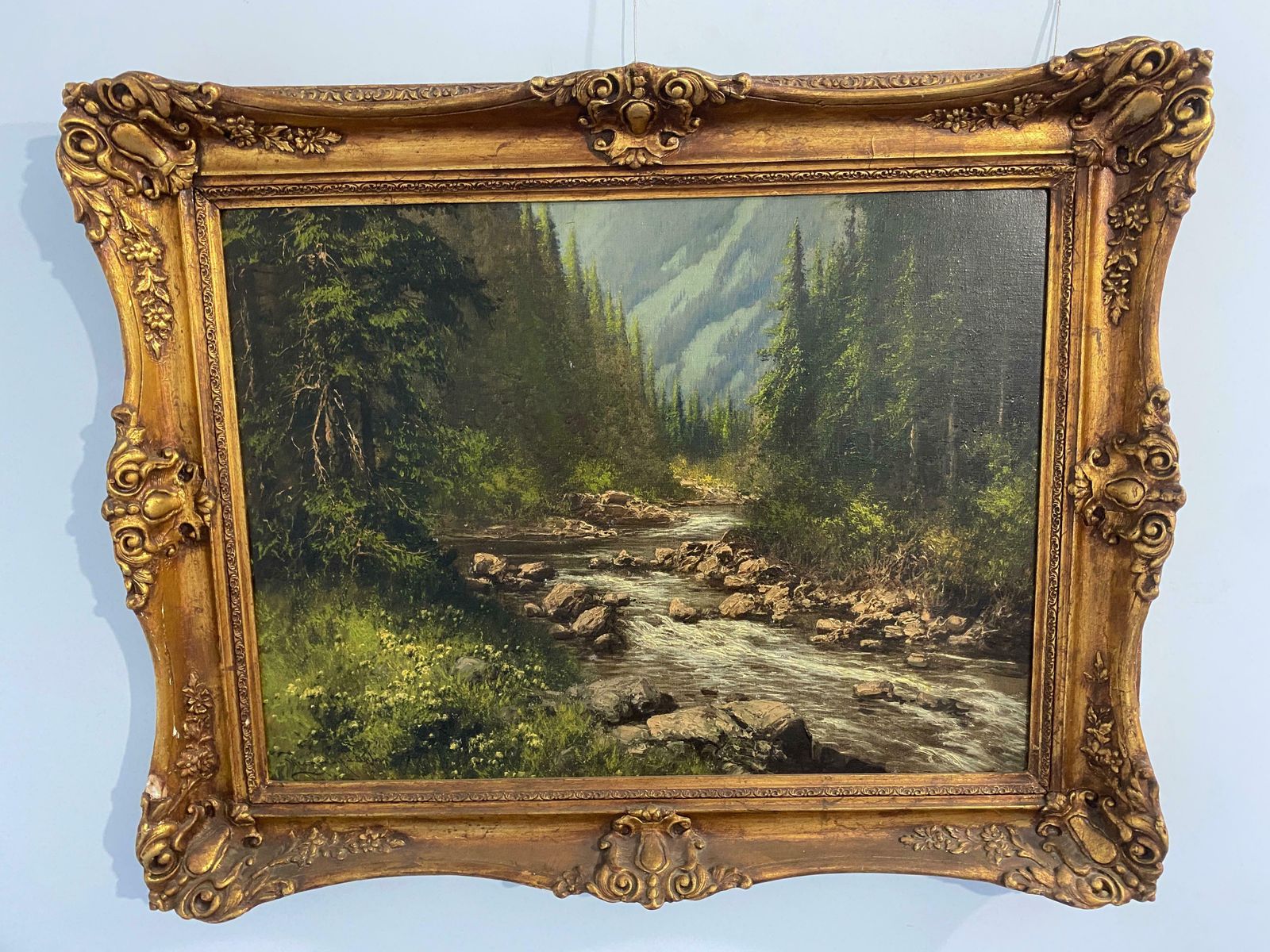 Antique Oil Painting "Mountain Landscape With Stream" By Lazlo Neogrady photo 3451.0