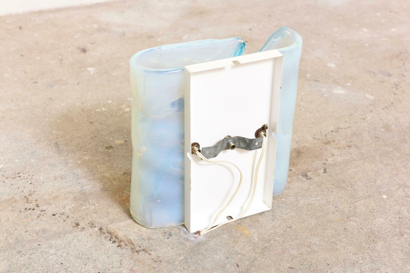 Set Of Two Glass Blue And White Opalescent Sconces By Mazzega, Italy 1960s photo vinterior