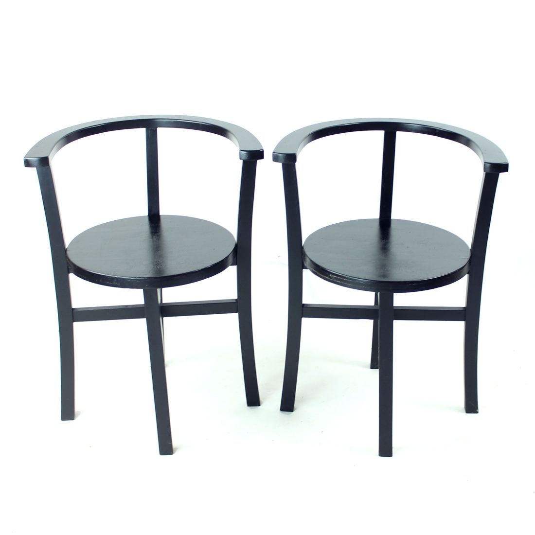 Set Of 4, Black Oak Dining Chairs, Czechoslovakia 1930s photo for sale