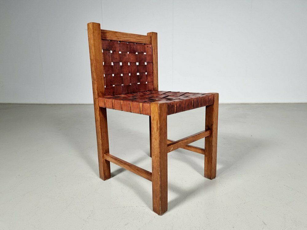 Oak Brutalist Dining Chairs, Belgium, 1970s, Set Of 5 photo vinterior