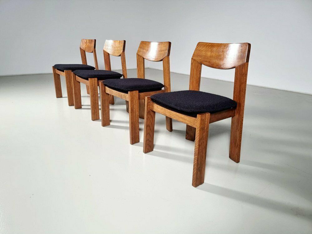 Brutalist Oak Dining Chairs, The Netherlands, 1970s, Set Of 4 photo furniture