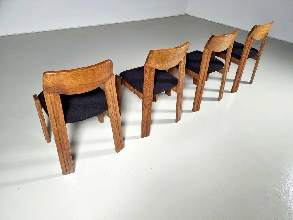Brutalist Oak Dining Chairs, The Netherlands, 1970s, Set Of 4 photo Furniture