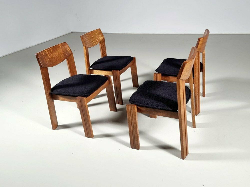 Brutalist Oak Dining Chairs, The Netherlands, 1970s, Set Of 4 photo 3717.0