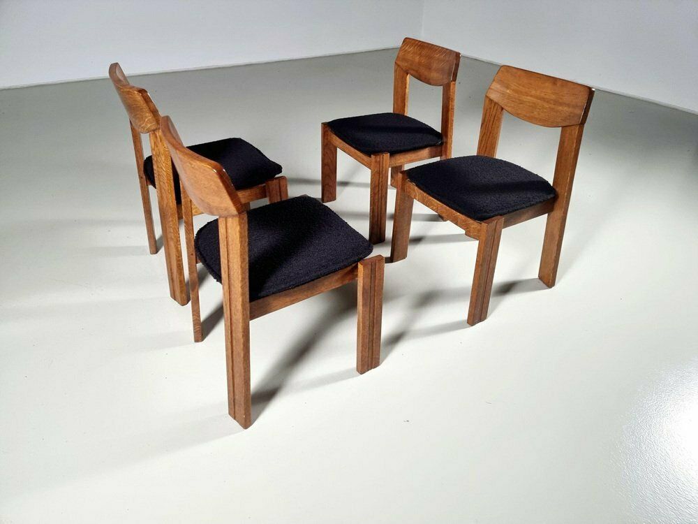 Brutalist Oak Dining Chairs, The Netherlands, 1970s, Set Of 4 photo vinterior