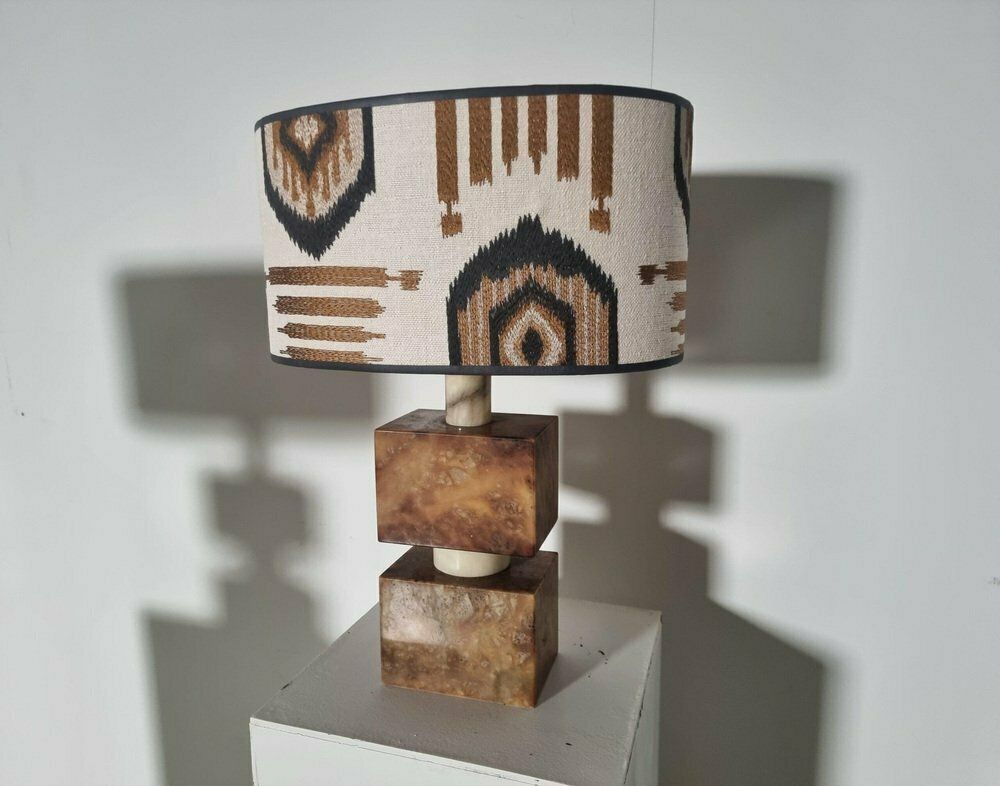Mid Century Italian Red And Cream Marble Table Lamps, 1960s, Set Of 2