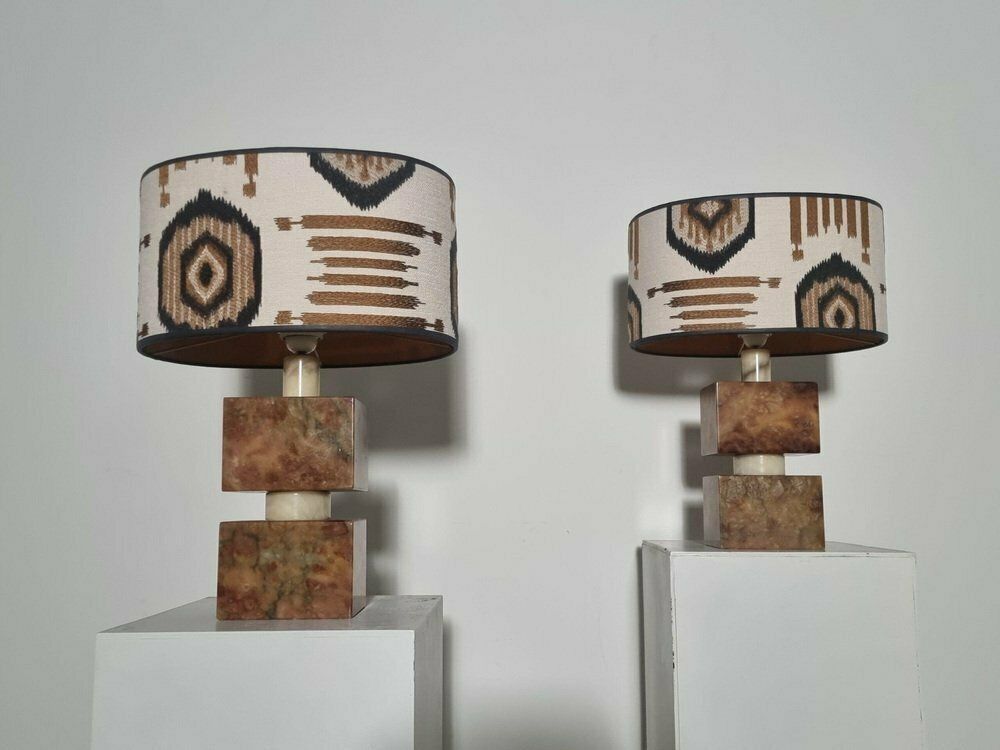 Mid Century Italian Red And Cream Marble Table Lamps, 1960s, Set Of 2 photo furniture