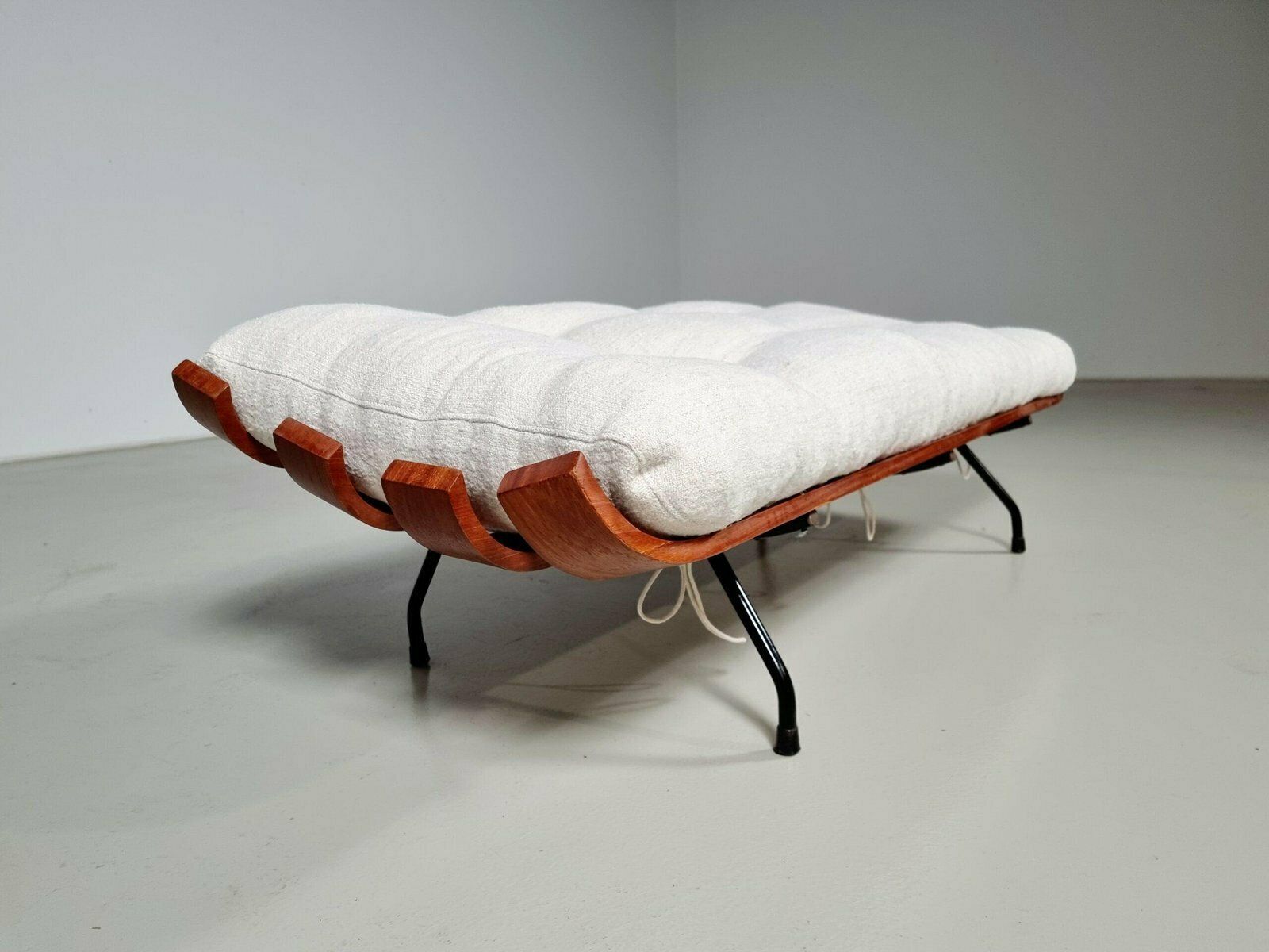 Bone White Ottoman In Imbuia Wood And Fabric By Martin Eisler & Carlo Hauner, 1950s photo furniture