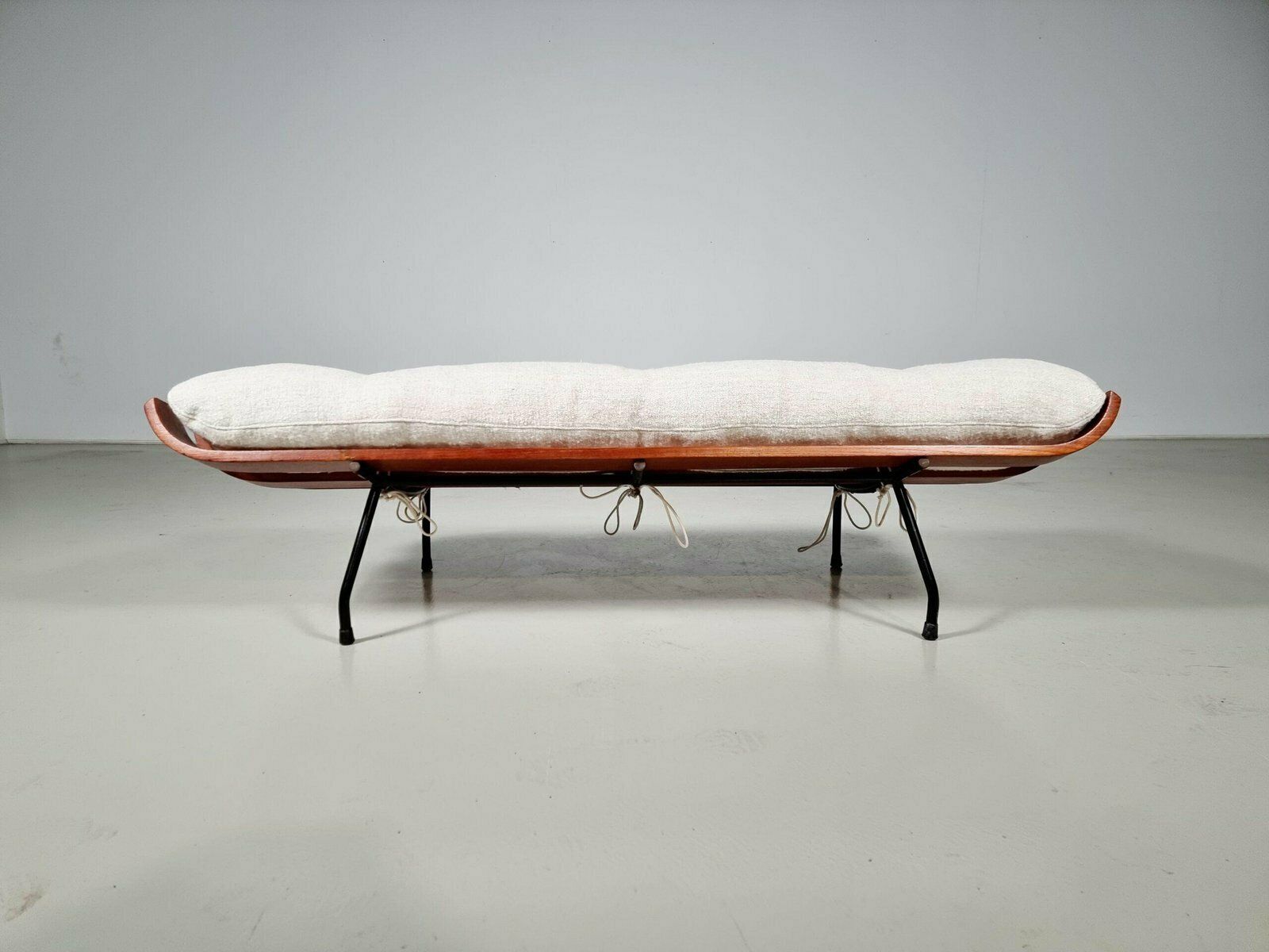 Bone White Ottoman In Imbuia Wood And Fabric By Martin Eisler & Carlo Hauner, 1950s photo for sale