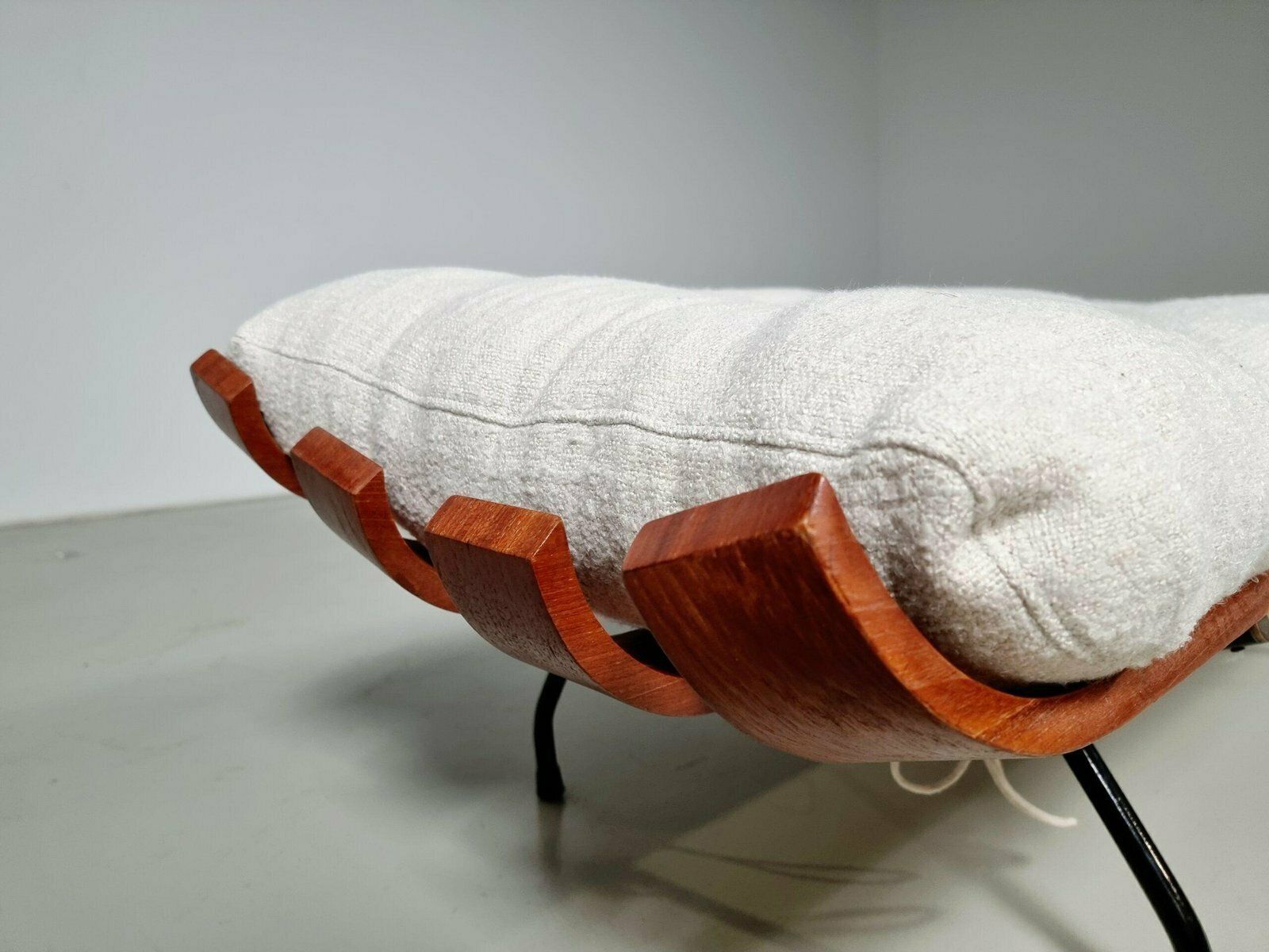Bone White Ottoman In Imbuia Wood And Fabric By Martin Eisler & Carlo Hauner, 1950s photo 6858.0