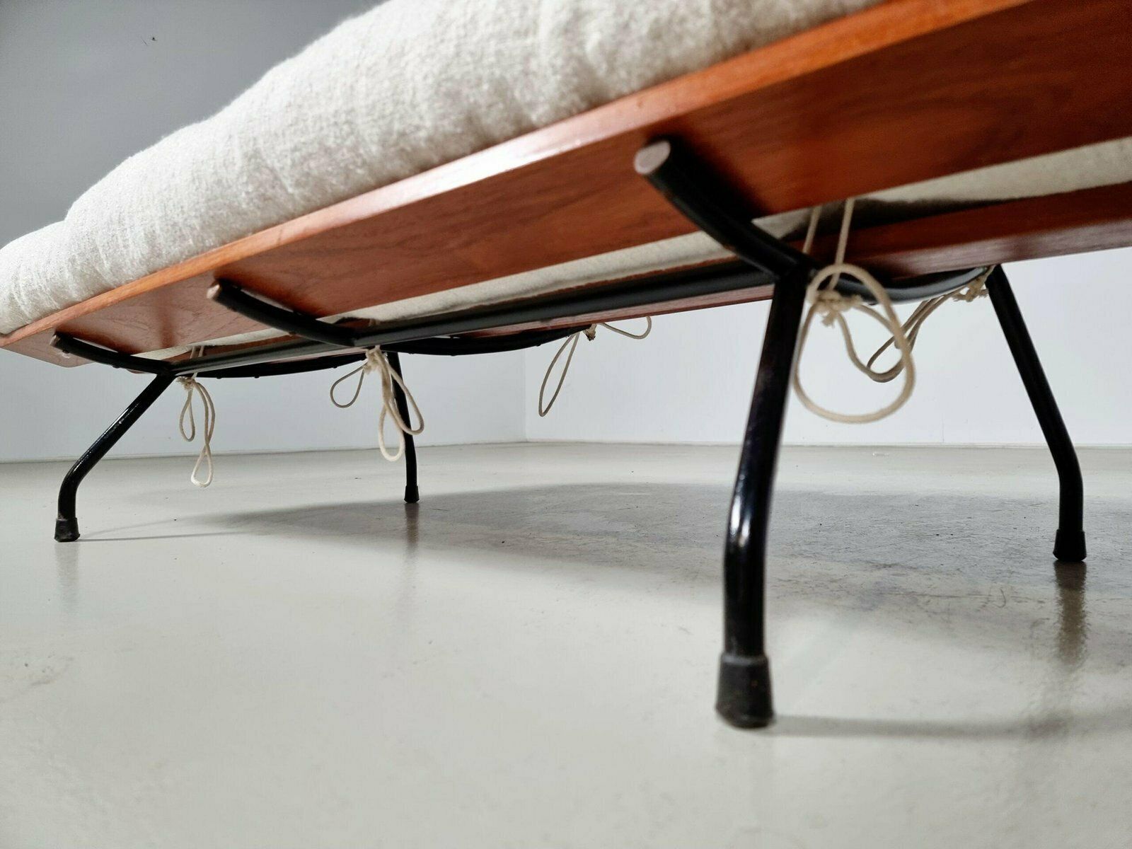 photo furniture Bone White Ottoman In Imbuia Wood And Fabric By Martin Eisler & Carlo Hauner, 1950s