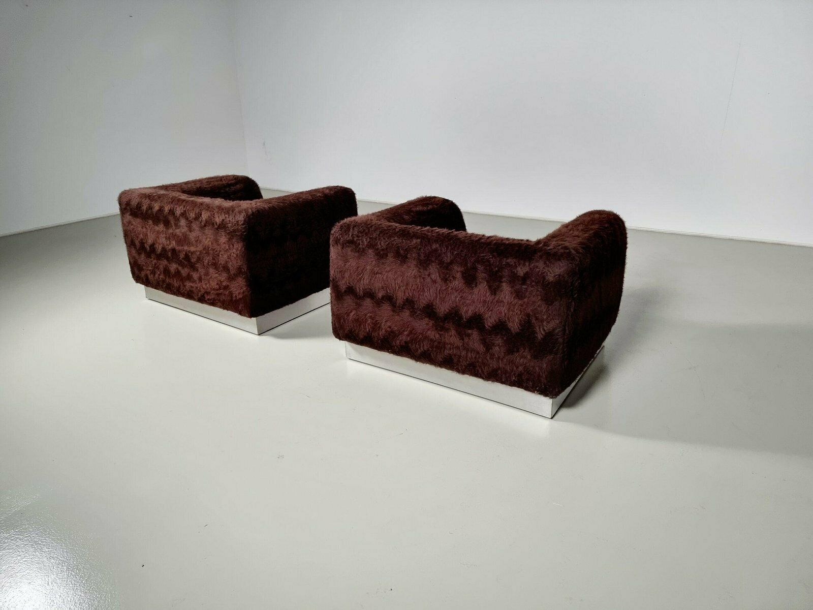 Italian Chrome Plated Lounge Chairs With Faux Fur, 1970, Set Of 2 photo buy