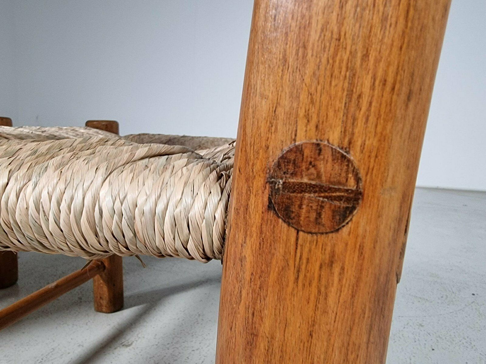 French Rustic Chairs In Elm Wood & Straw By Charlotte Perriand, 1960s, Set Of 2 photo buy