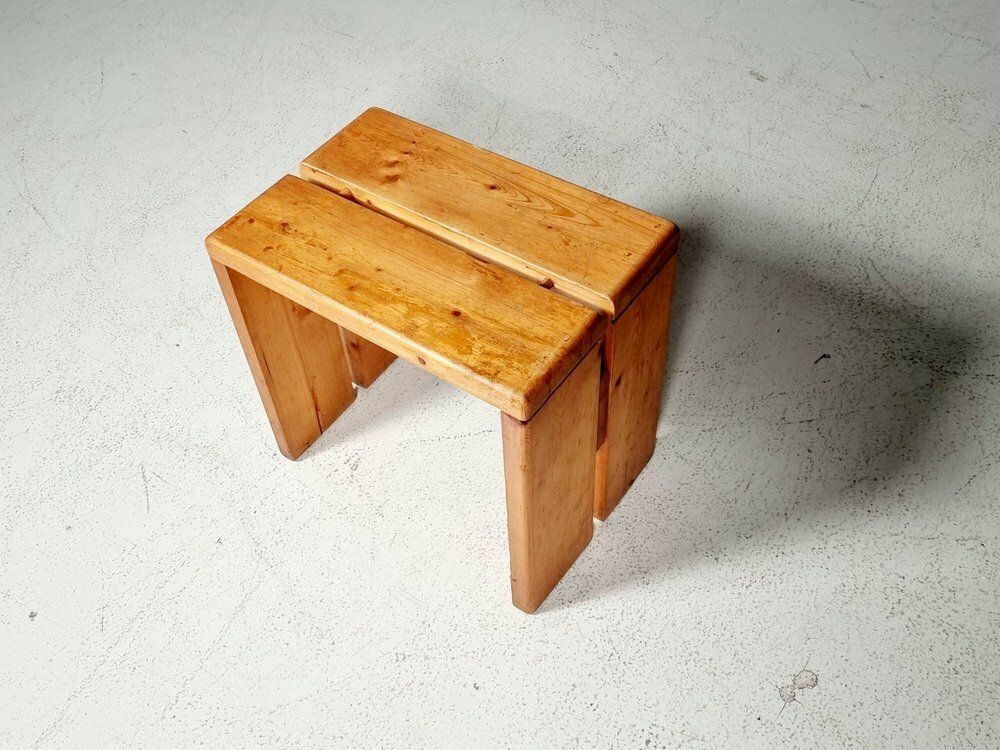 Pinewood Stool For Les Arcs Attributed To Charlotte Perriand, France, 1968 photo for sale