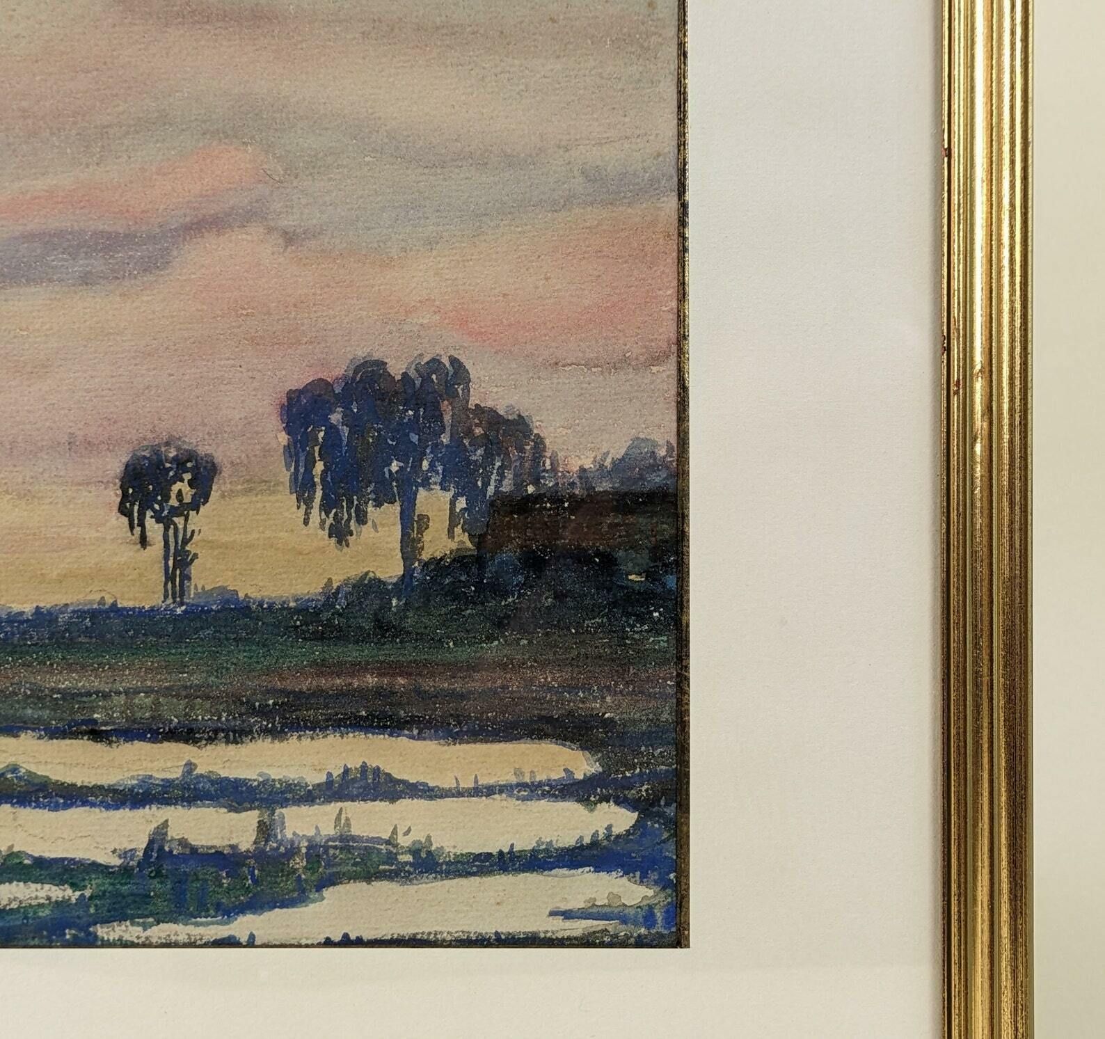 Antique French Landscape Watercolor Painting Signed By Artist Louis E Beney 1915 photo Art