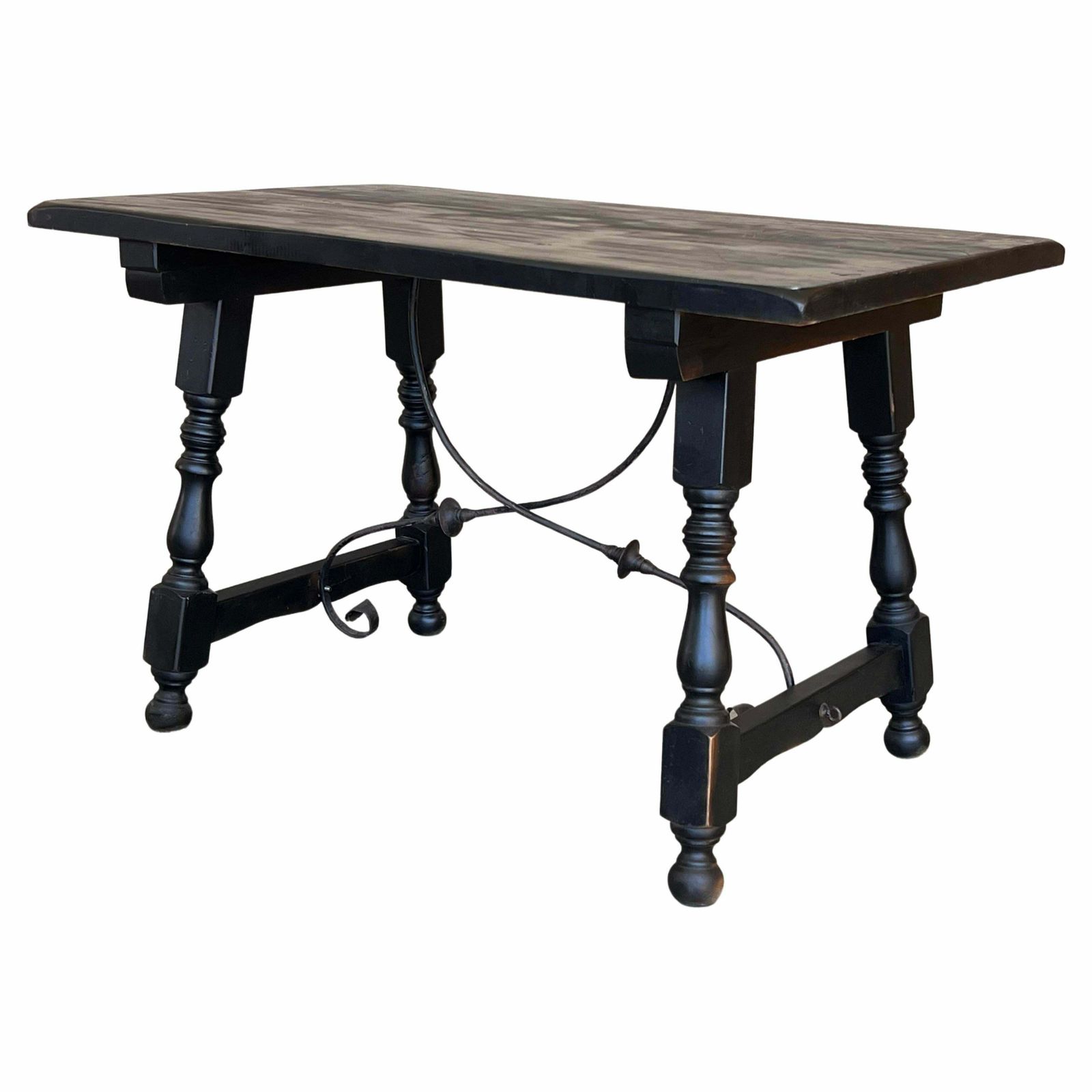 Late 19th Spanish Walnut Dining Or Desk Fratino Table With Iron Stretcher