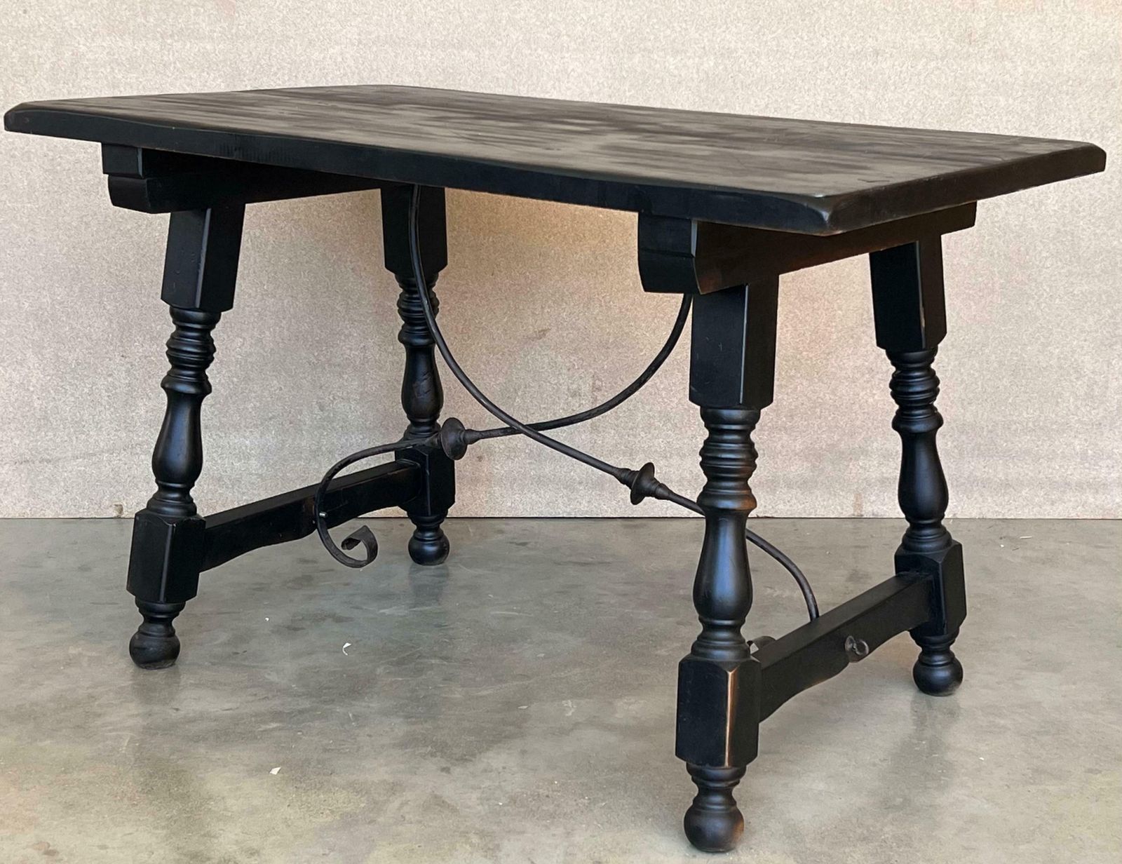 Late 19th Spanish Walnut Dining Or Desk Fratino Table With Iron Stretcher photo vinterior