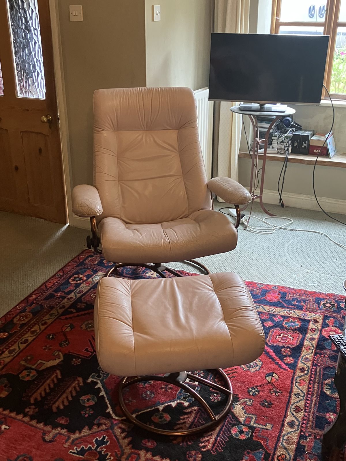 Ekornes Stressless Armchair And Footstool Pale Pink Made In Norway photo for sale