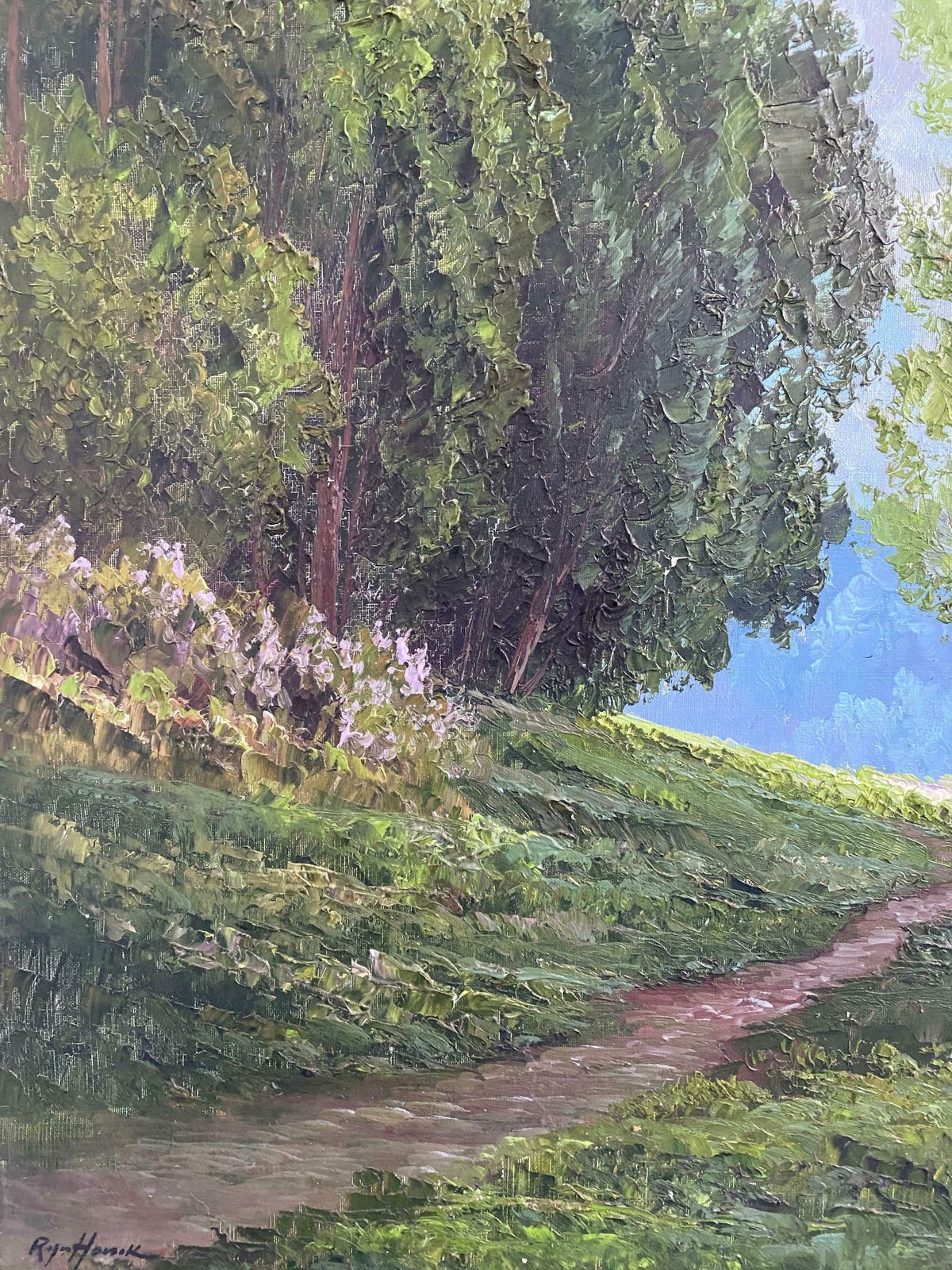 Oil Painting "Landscape With Bridge" Signed, France 1960 photo vinterior