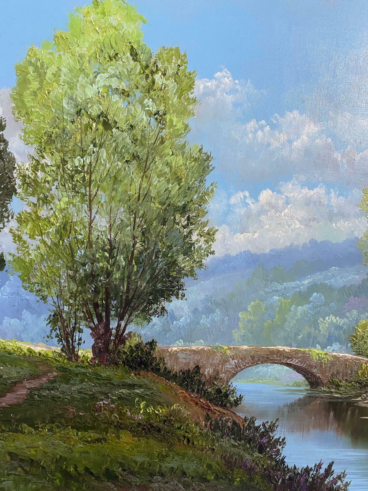 Oil Painting "Landscape With Bridge" Signed, France 1960 photo buy