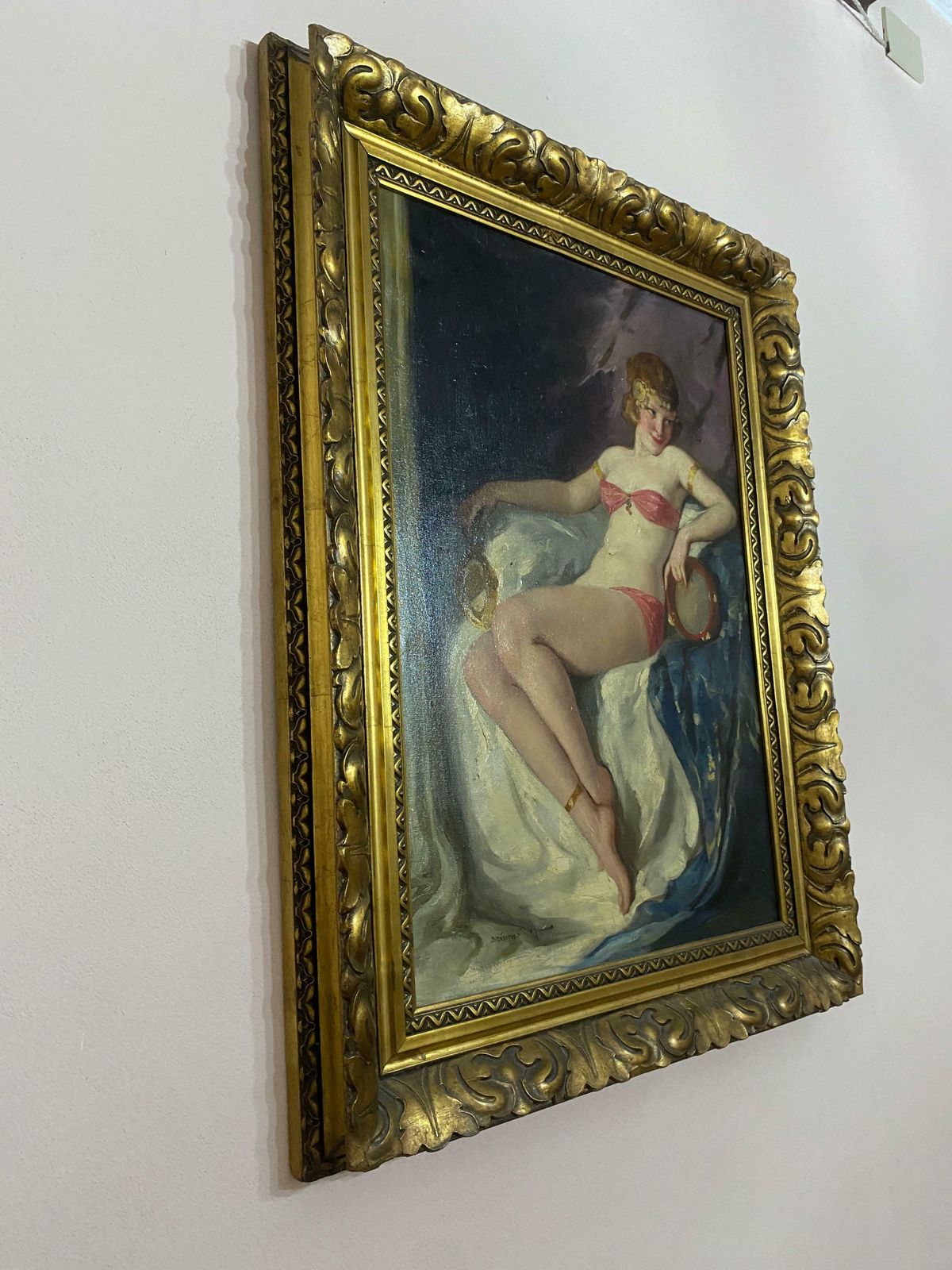 Antique Art Deco Oil Painting "Dancer" Signed Szantho Maria, Hungary 1940s photo for sale