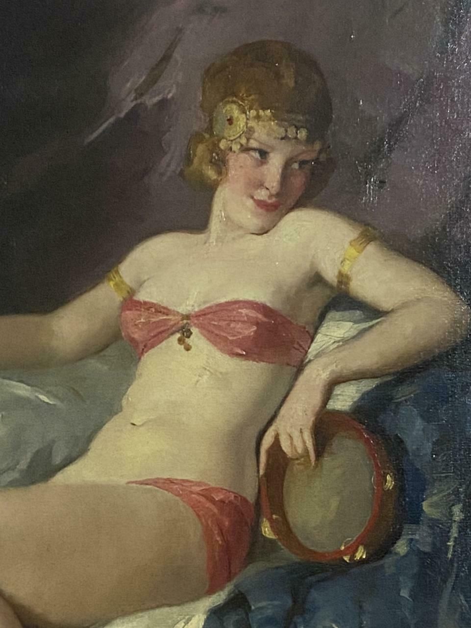 Antique Art Deco Oil Painting "Dancer" Signed Szantho Maria, Hungary 1940s photo vinterior