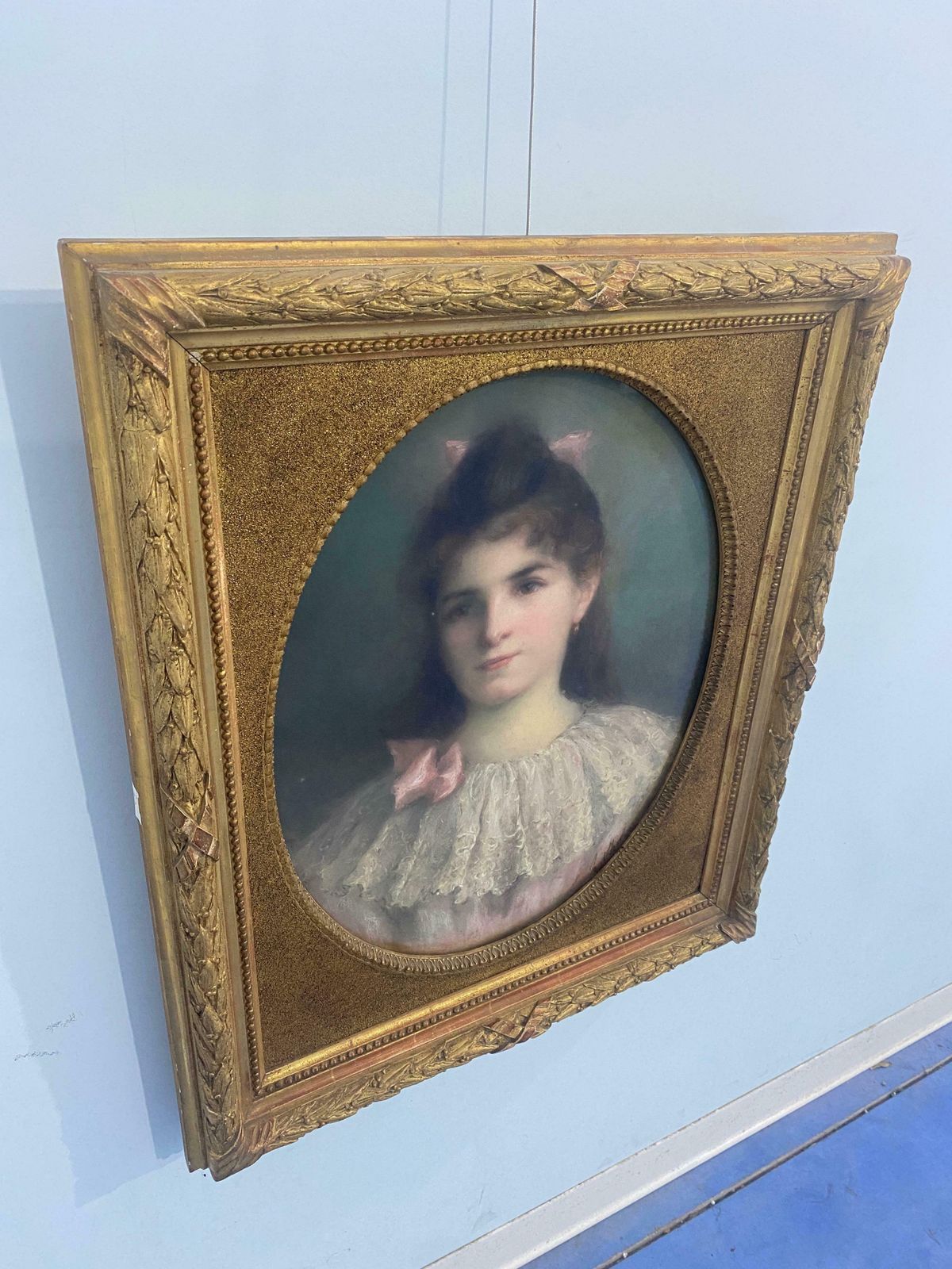 Antique Pastel Painting "Portrait Of A Little Girl" Signed, France 1899 photo Art