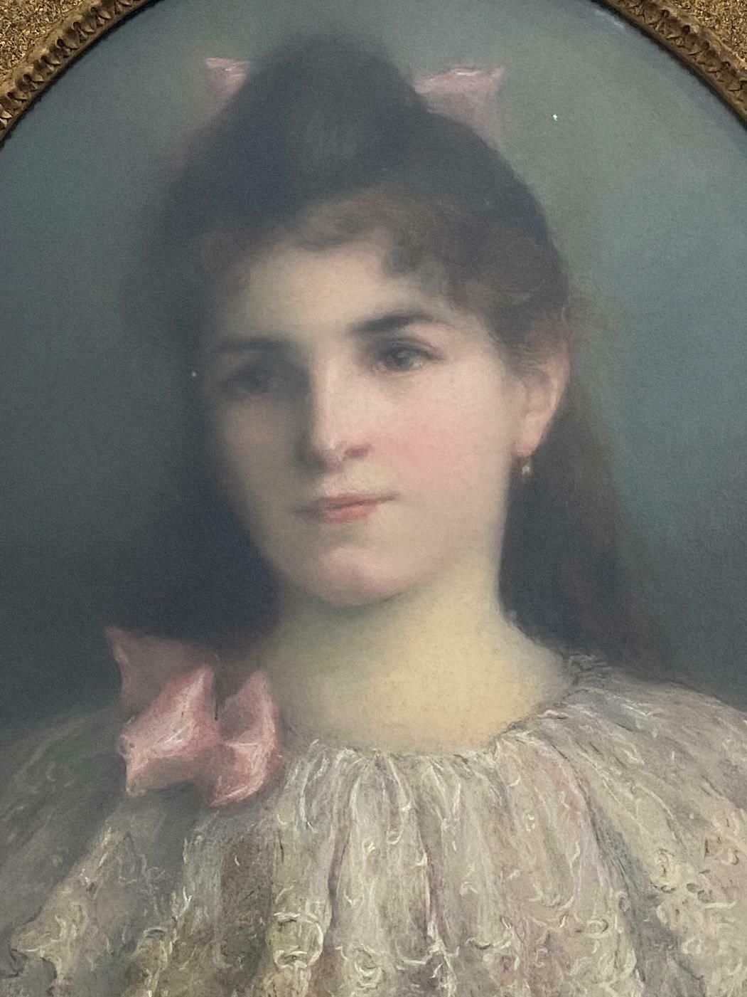 Antique Pastel Painting "Portrait Of A Little Girl" Signed, France 1899 photo buy
