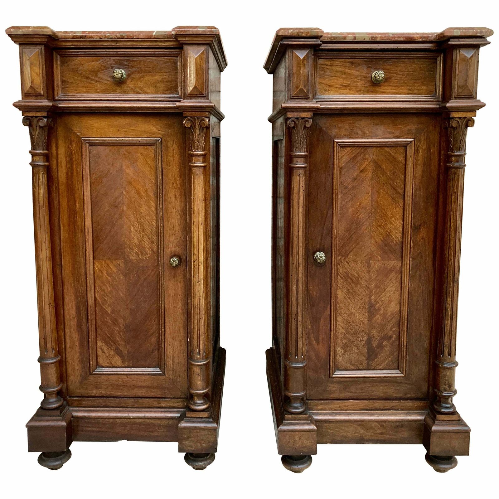 Antique Louis XVI Nightstands With Red Marble Top, 1890s, Set Of 2