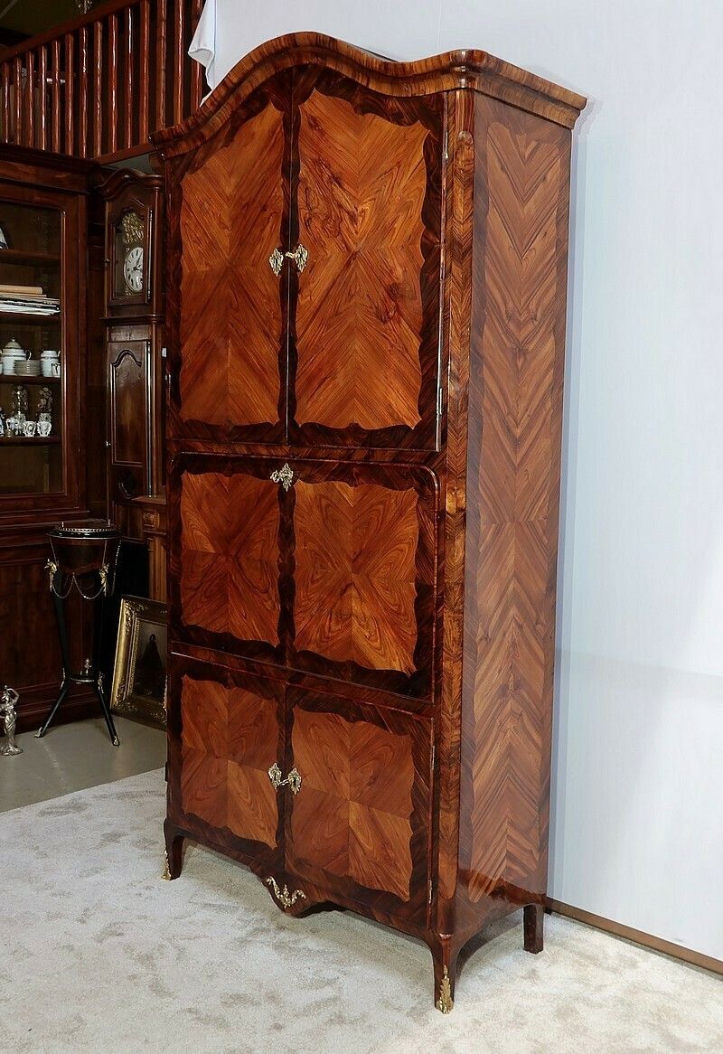 Rare And Exceptional Secretary Cabinet In Precious Wood, Stamped J. Popsel, Louis XV – 18th Century photo for sale