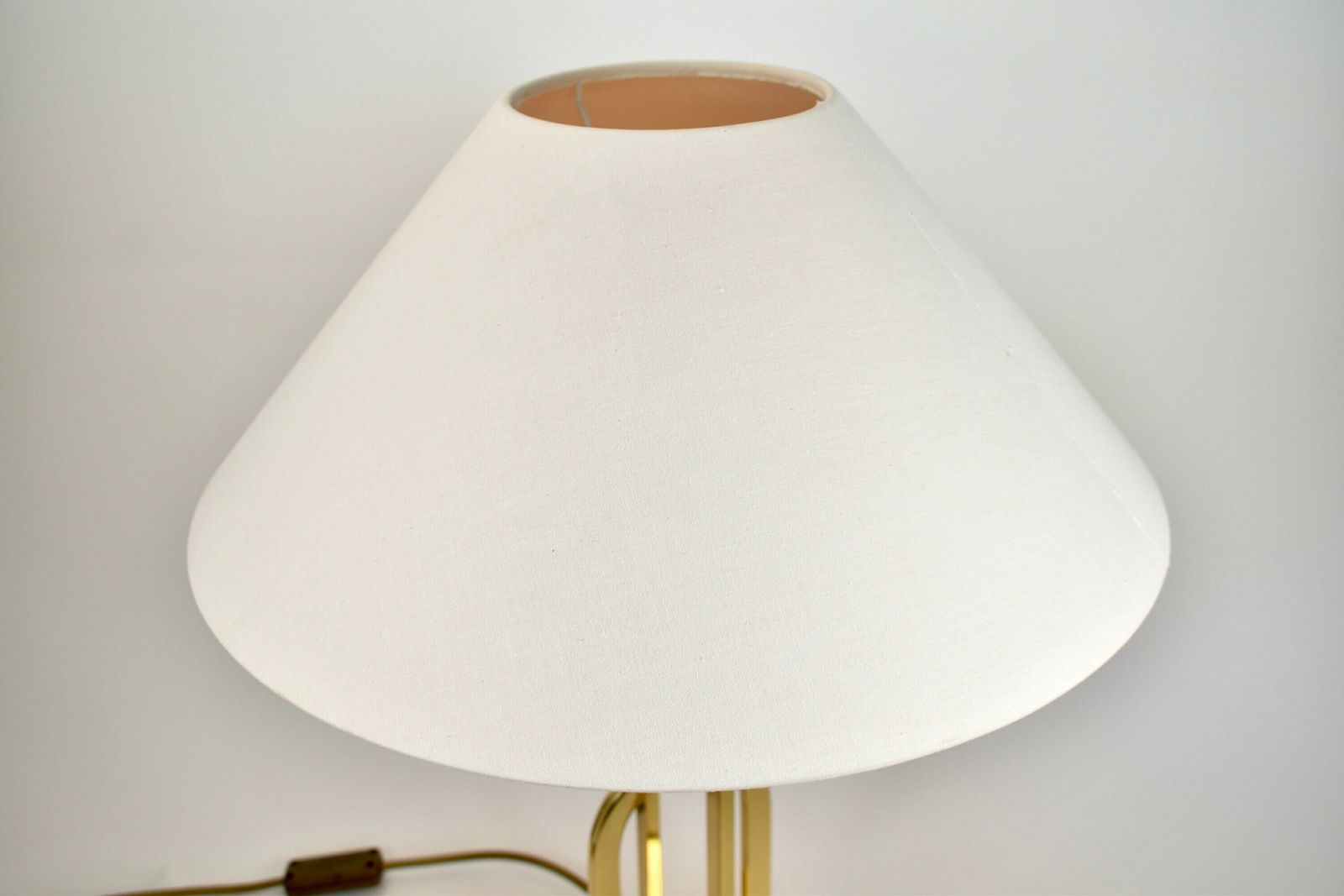 Rare Vintage Brass Statement Table Lamp | Hollywood Regency Accent Light | Mid Century Modern | Postmodern Gold White 1970s 1980s Eighties photo vintage